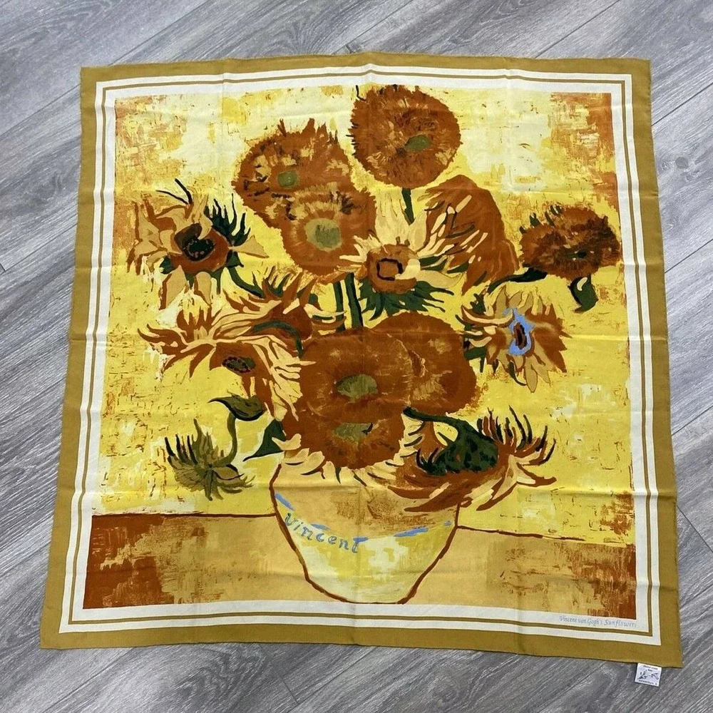 Vintage Golden Silk Scarf Vincent Van Gogh's Sunflowers Amsterdam Global Arts